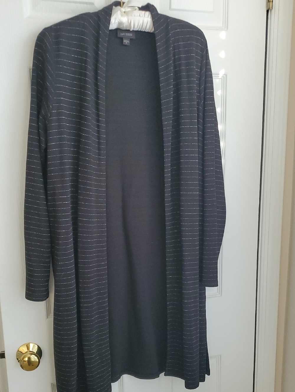 J Jill Black Cardigan with Silver Pinstripes